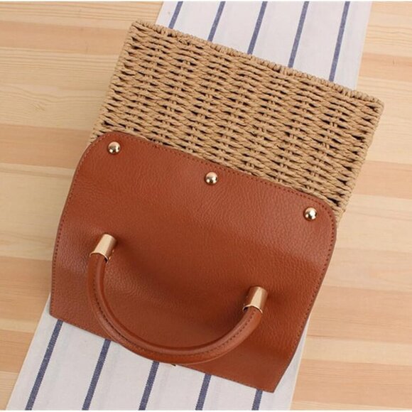 Woven Straw Beach Bag Summer Leather Flip Handbag Women's Casual Shoulder - Picture 6 of 7